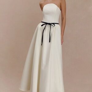 Meshki Penny Strapless Contrast Midi Dress - Ivory & Burgundy